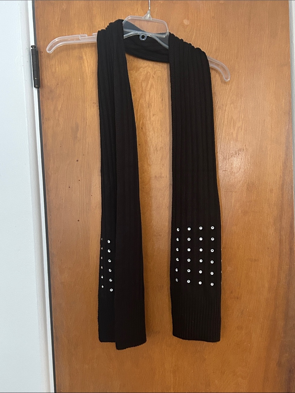Michael Kors Black Ribbed Knit Scarf with Crystal Accents